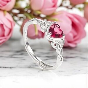 Elegant 925 Sterling Silver Heart-Shape Ring With A Beautiful Red Stone - NWOT